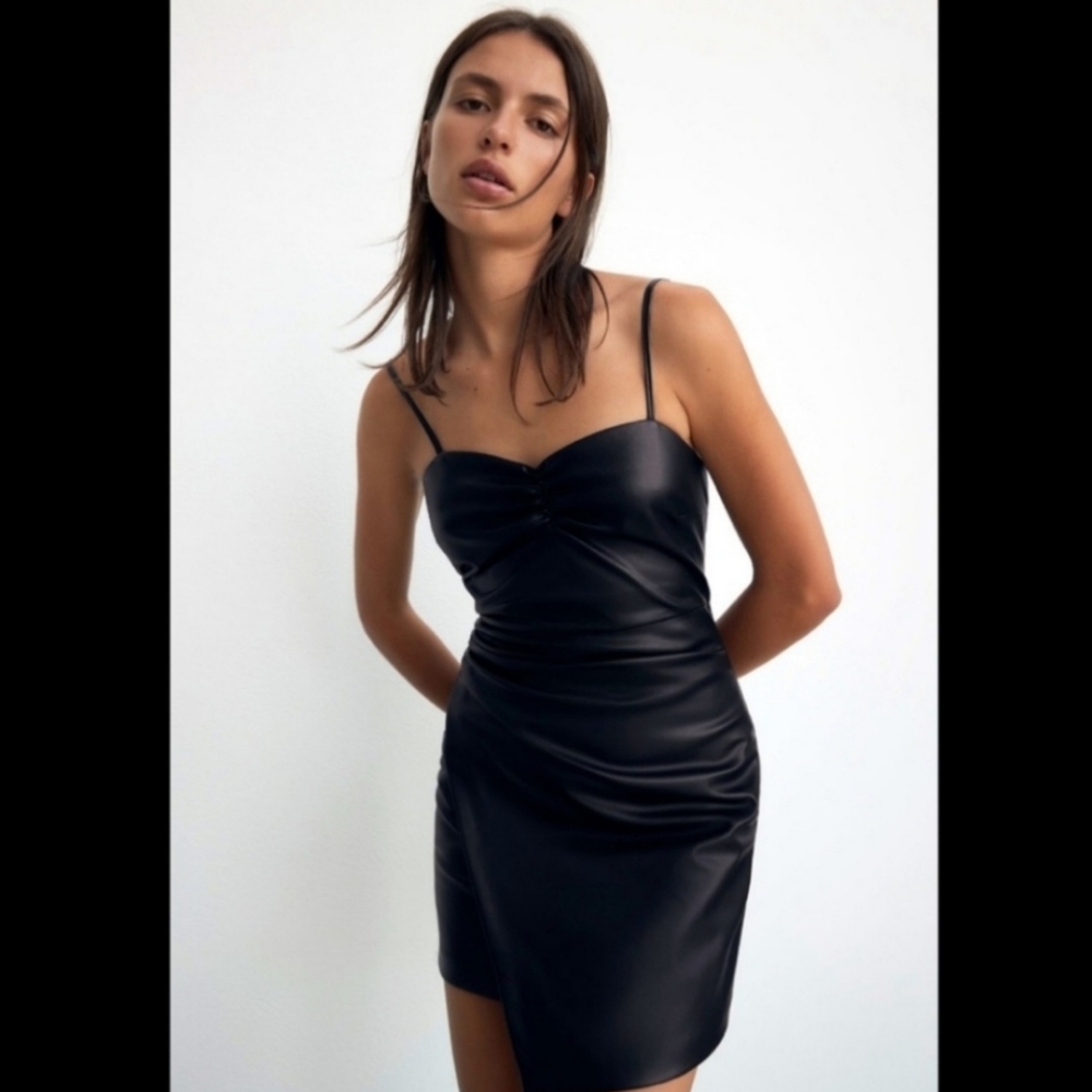 ZARA draped leather mini dress